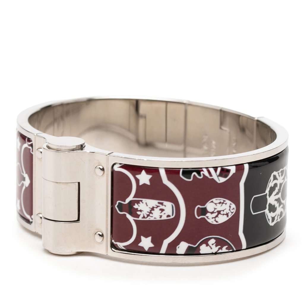 Hermès Wide Enamel Tropical Club Flacons Bandana Hinged Bangle 60 Red Very good condition - Back View