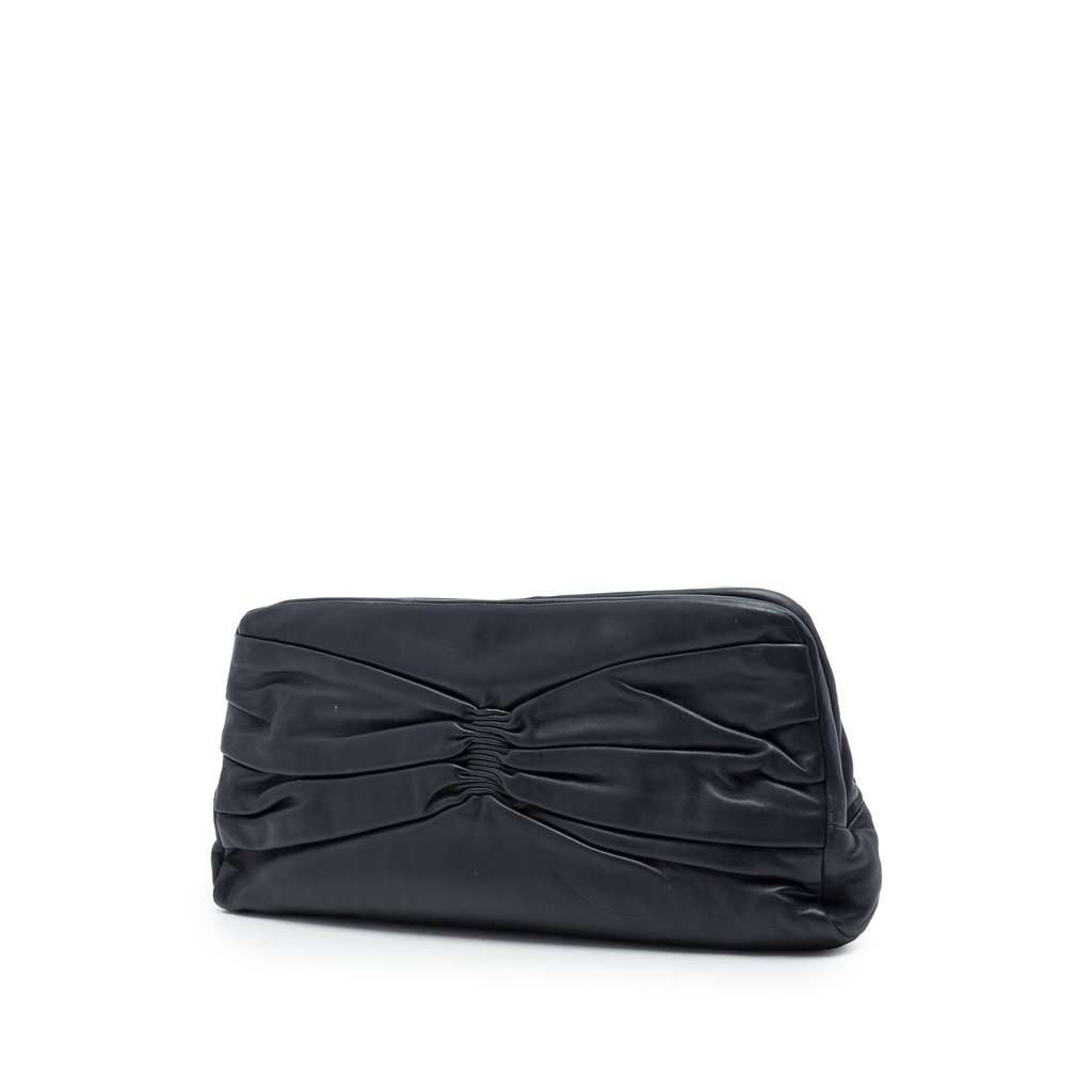 Miu Miu Pleated Nappa Frame Clutch Black Leather Very good condition - Back View