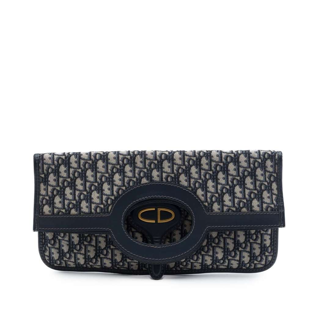 Dior Oblique Canvas Fold Over Clutch Blue Very good condition - Front View