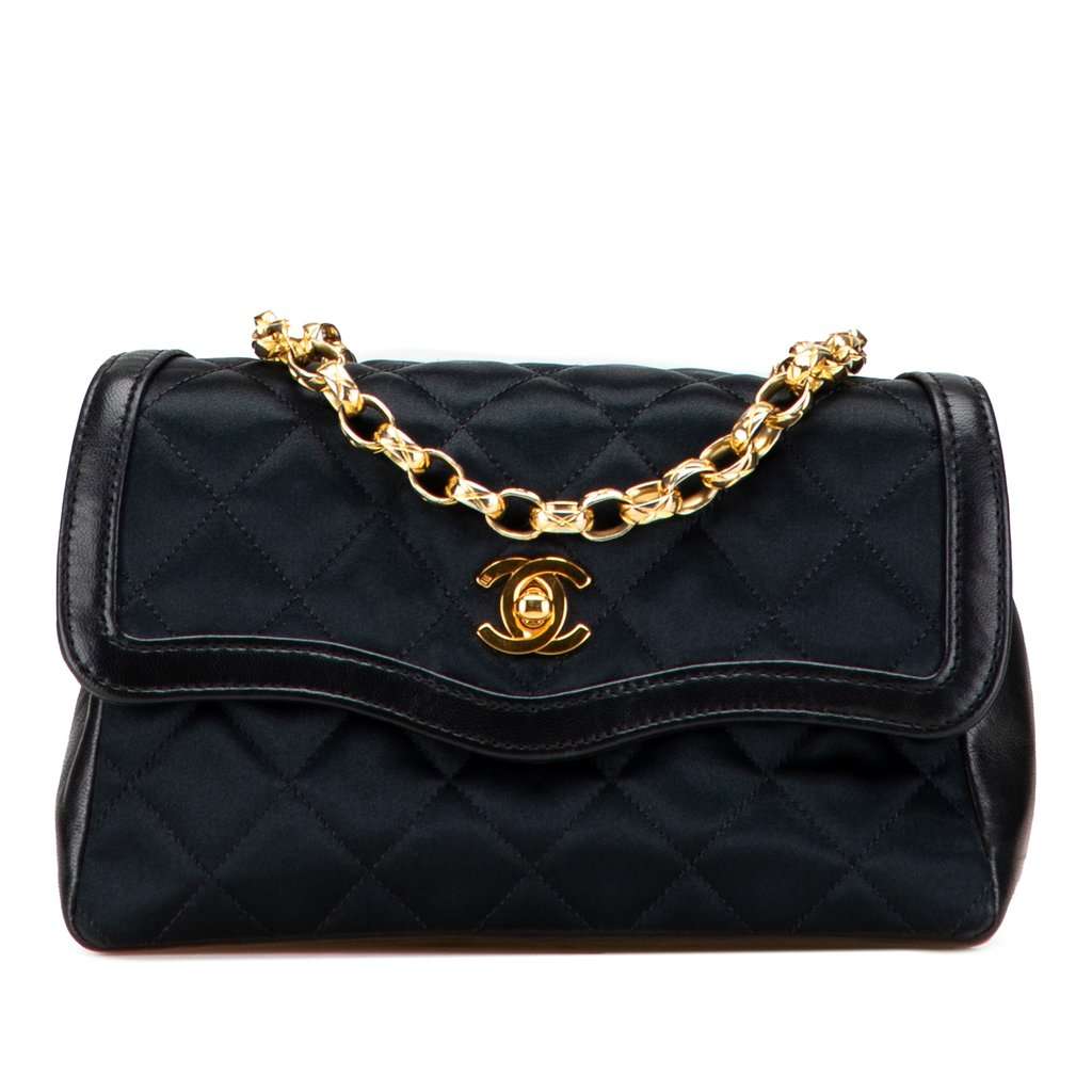 Chanel CC Quilted Satin Bijoux Chain Single Flap Black Very good - Front View