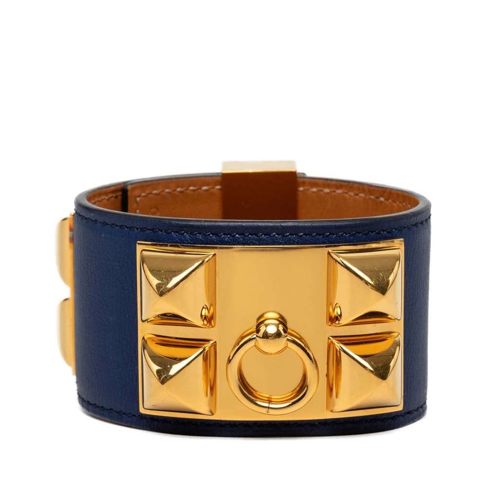 Hermès Swift and Gold Plated Collier de Chien Bracelet Blue Leather Very good - Front View