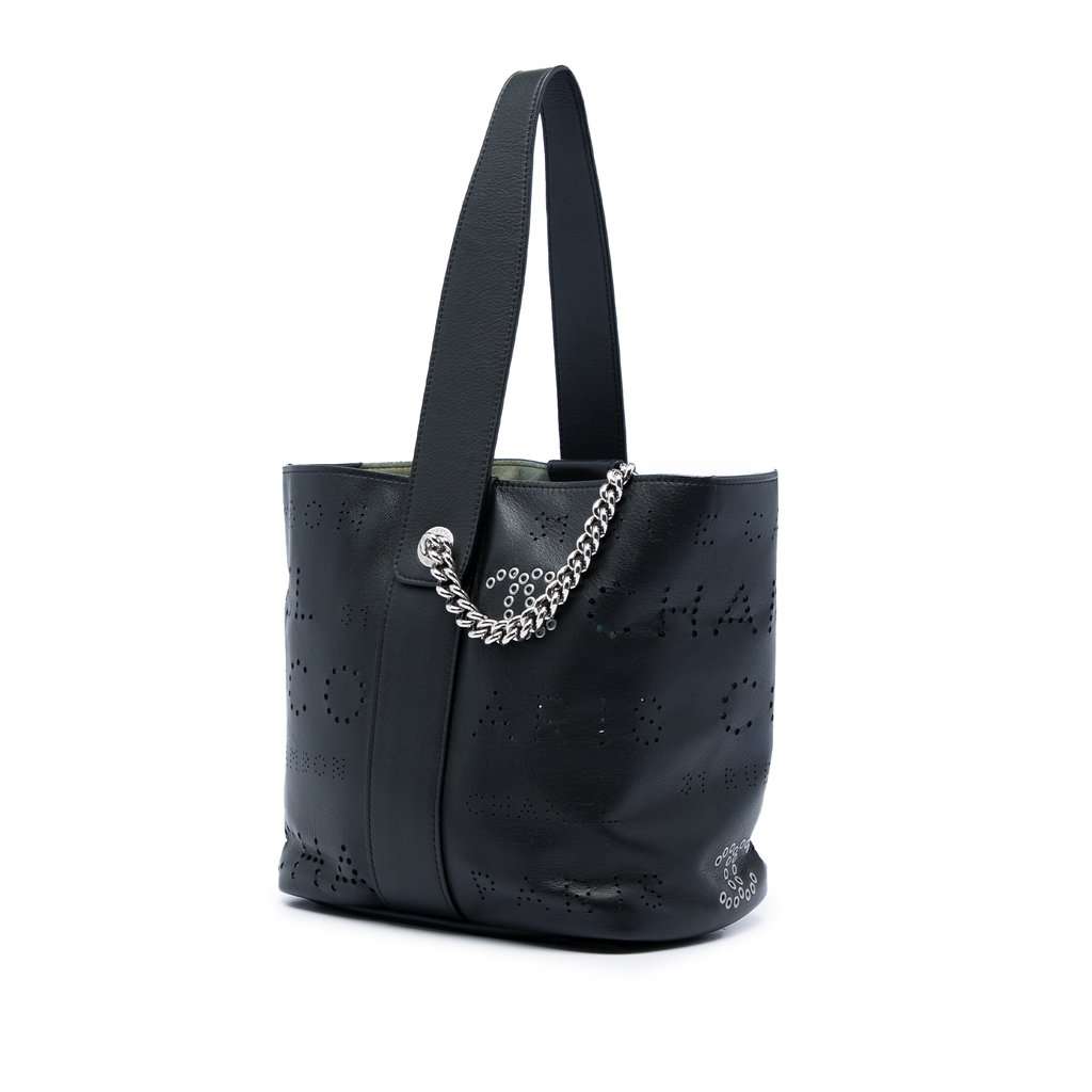 Chanel Small Perforated Calfskin Logo Eyelet Bucket Bag Black Leather Very good condition - Back View