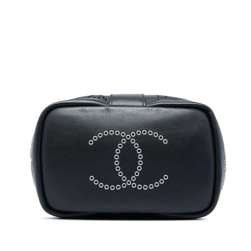 Chanel Small Perforated Calfskin Logo Eyelet Bucket Bag Black Leather Very good condition - Inside View