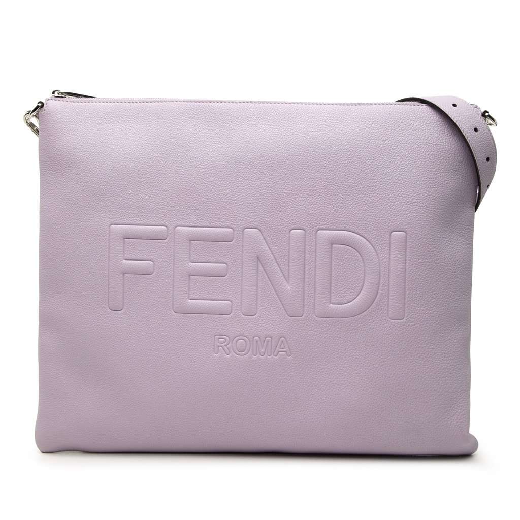 Fendi Calfskin Roma Flat Messenger Bag Purple Leather Very good condition - Front View