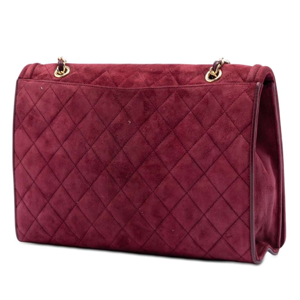Chanel CC Quilted Suede Diamond Full Flap Red Leather Very good condition - Back View