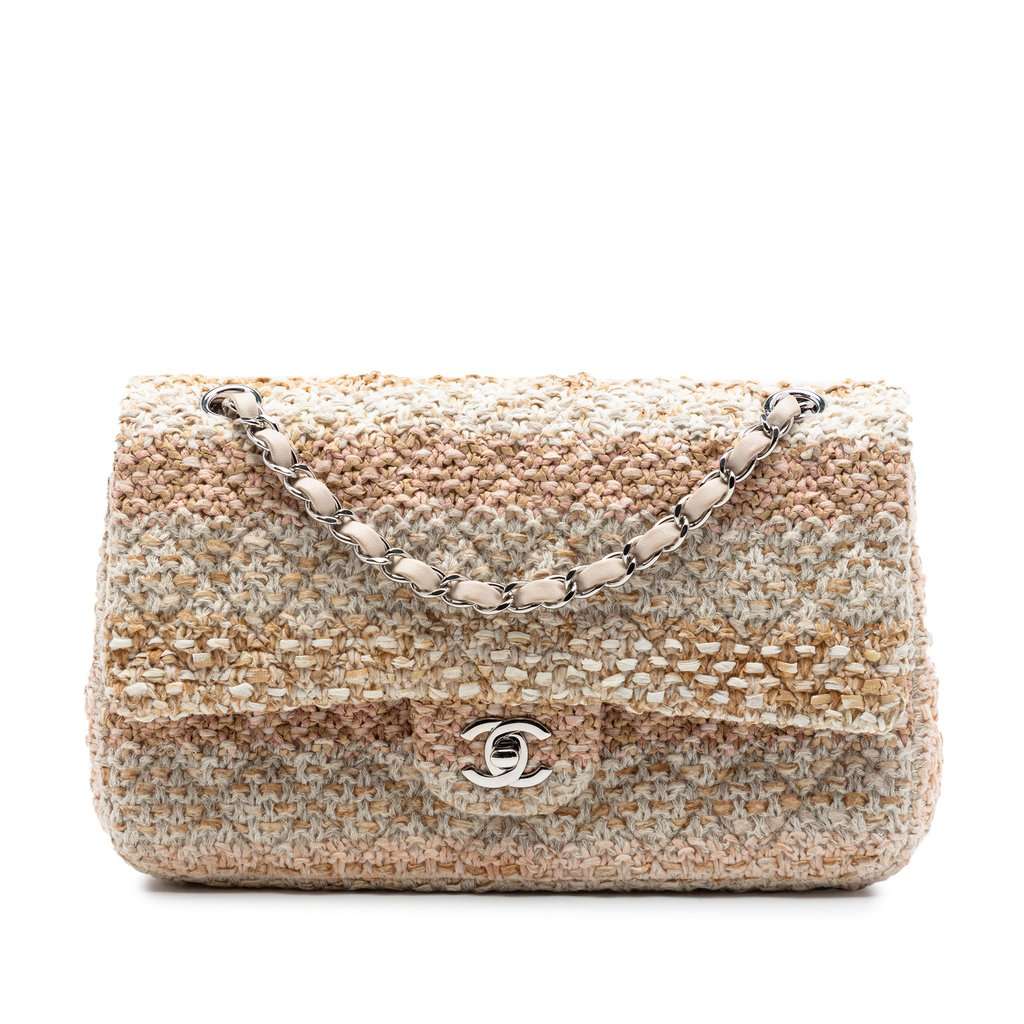 Chanel Medium Classic Tweed Double Flap Beige Very good condition - Front View
