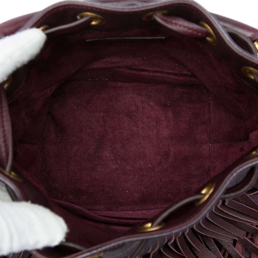 Saint Laurent Small Calfskin Emmanuelle Fringe Bucket Bag Red Leather Very good - Model View