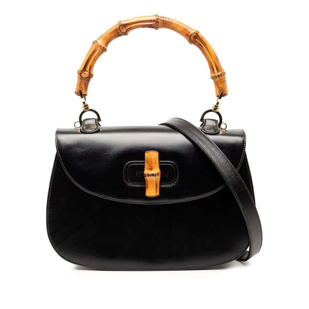 Gucci Calfskin Bamboo Night Black Leather Very good condition - Front View