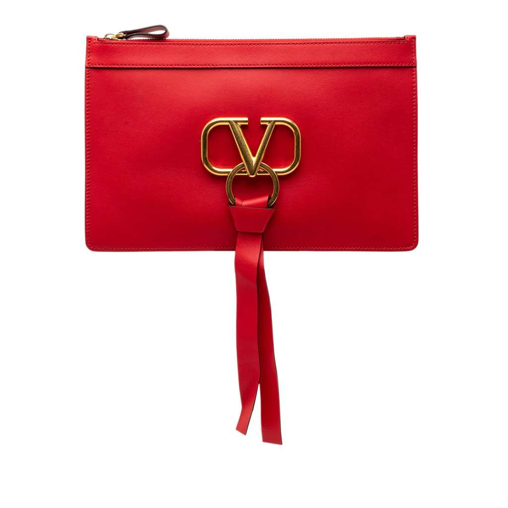 Valentino Leather VRing Clutch Red Leather Very good condition - Front View