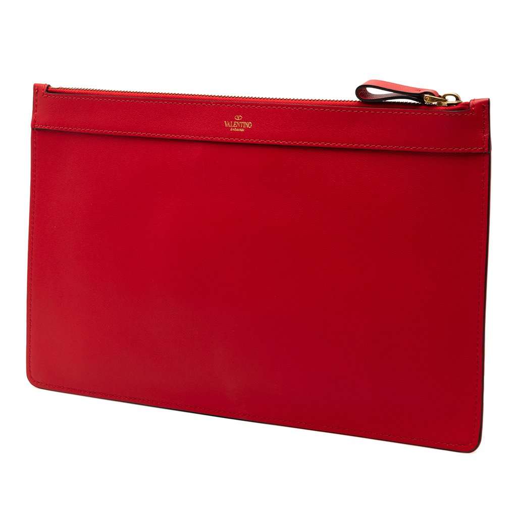 Valentino Leather VRing Clutch Red Leather Very good condition - Back View