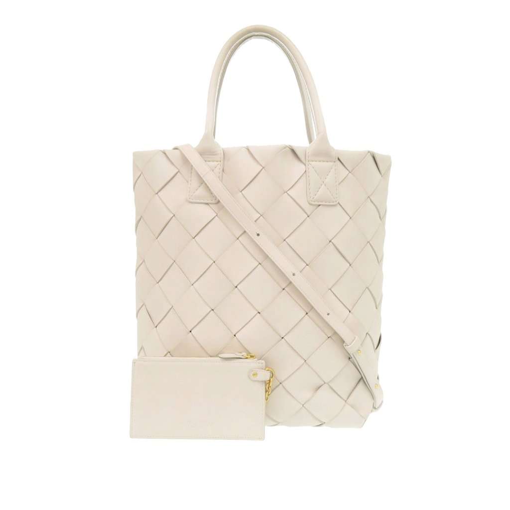 Bottega Veneta Lambskin Maxi Intrecciato Cabat Tote 30 White Leather Very good condition - Front View