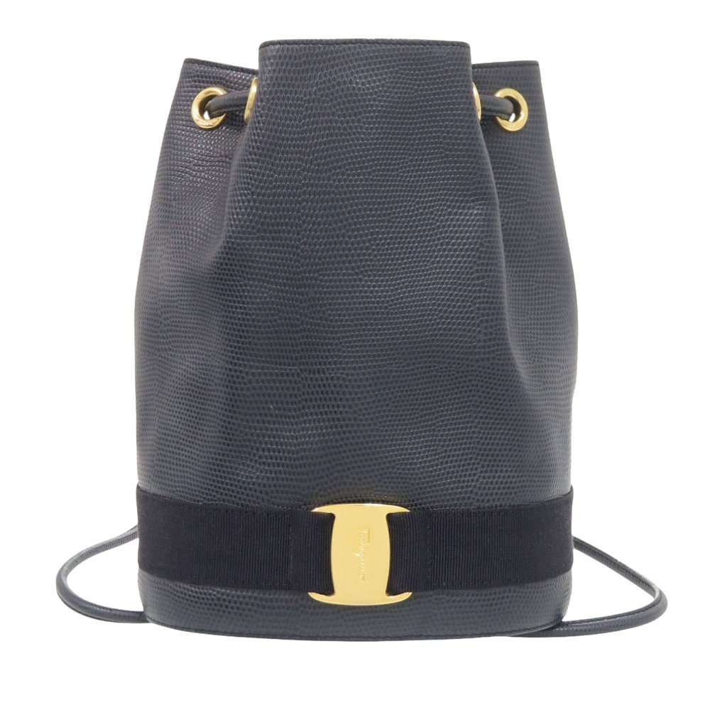Ferragamo Lizard Embossed Leather Vara Bow Drawstring Backpack Blue Leather Very good condition - Front View