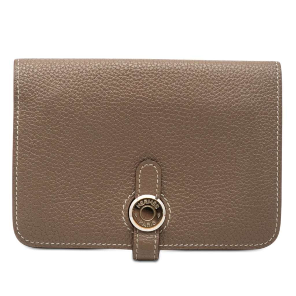 Hermès Togo Dogon Compact Wallet Brown Leather Very good condition - Front View