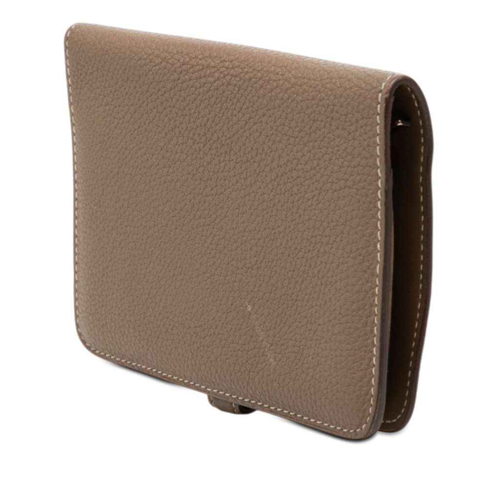 Hermès Togo Dogon Compact Wallet Brown Leather Very good condition - Back View