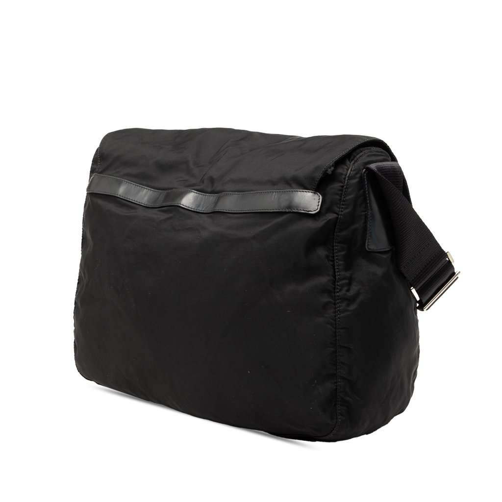 Prada Tessuto Zip Double Buckle Messenger Bag Black Good - Back View