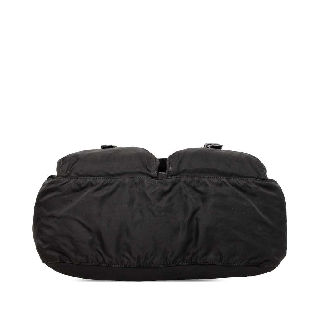 Prada Tessuto Zip Double Buckle Messenger Bag Black Good - Inside View