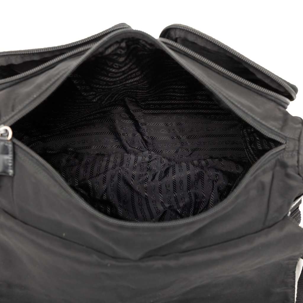 Prada Tessuto Zip Double Buckle Messenger Bag Black Good - Model View