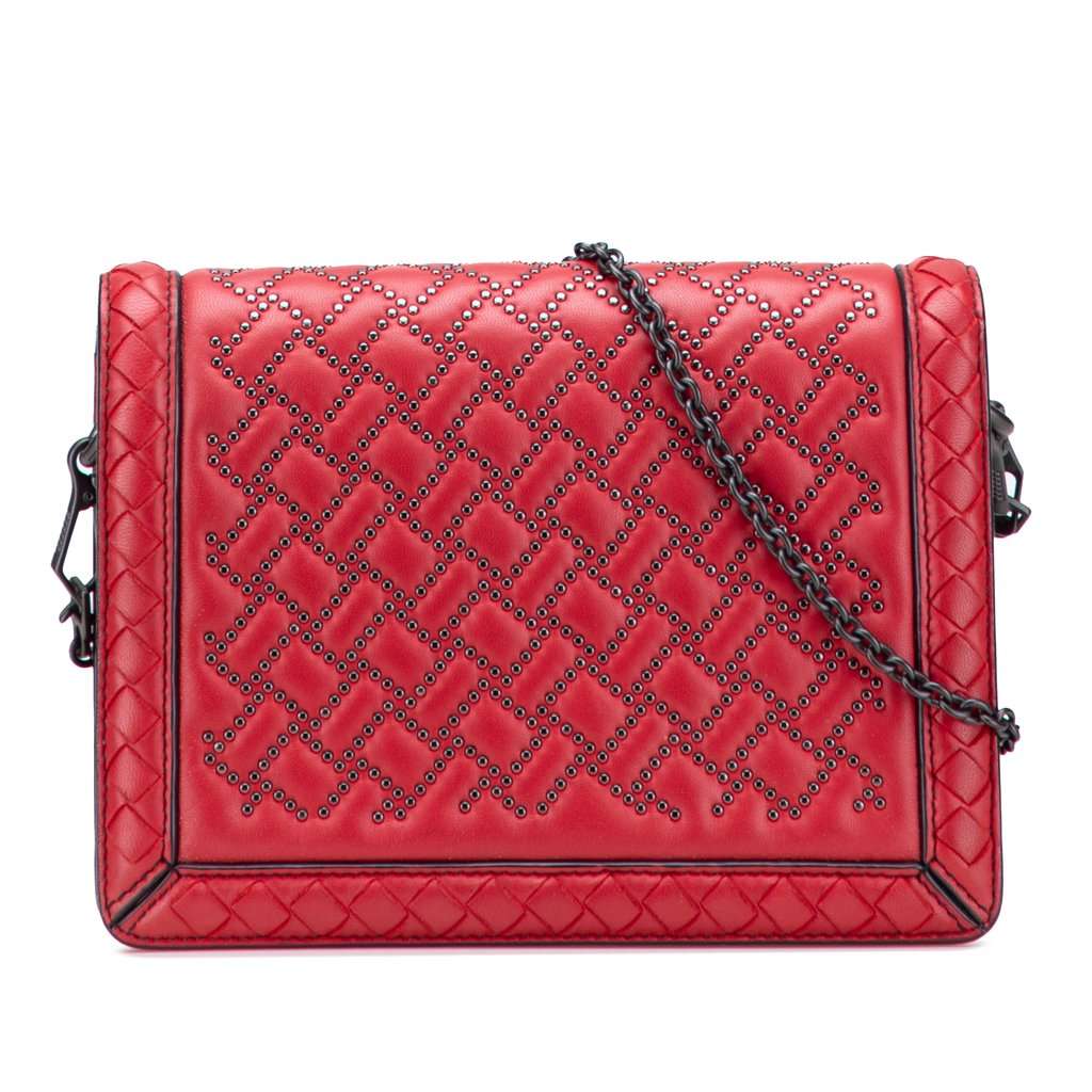 Bottega Veneta Nappa Intrecciato Microstud Montebello Crossbody Red Leather Very good - Front View