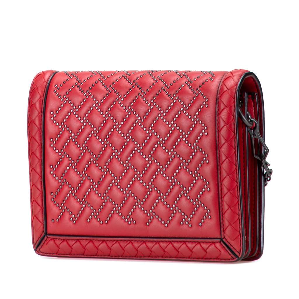 Bottega Veneta Nappa Intrecciato Microstud Montebello Crossbody Red Leather Very good - Back View