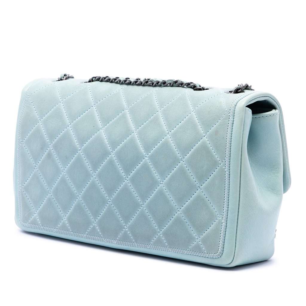 Chanel CC Quilted Calfskin Single Flap Blue Leather Very good condition - Back View