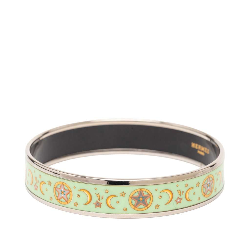 Hermès Narrow Enamel Moon and Stars Bangle 70 Green Very good condition - Back View