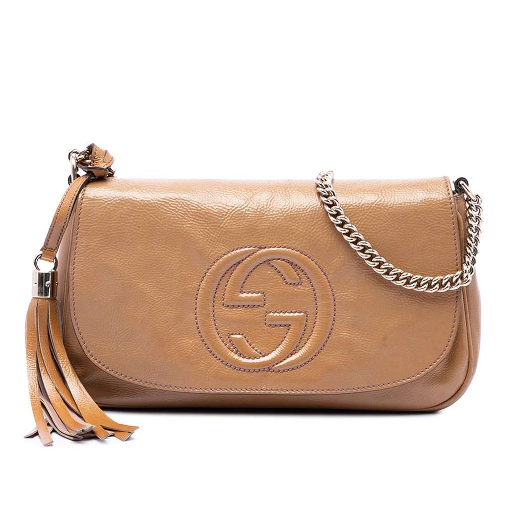 Gucci Medium Patent Soho Chain Flap Crossbody Brown Leather Very good - Front View