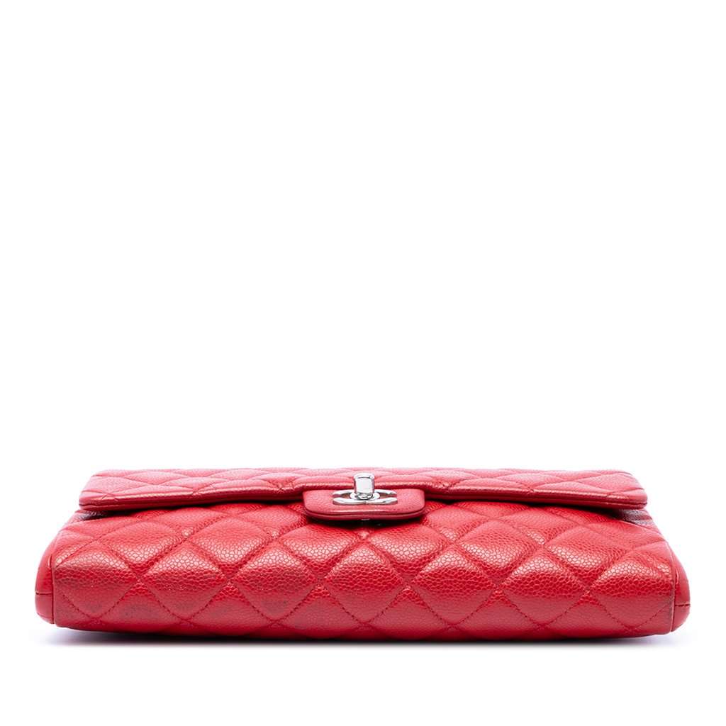 Chanel CC Quilted Caviar Flap Clutch on Chain Red Leather Very good - Inside View