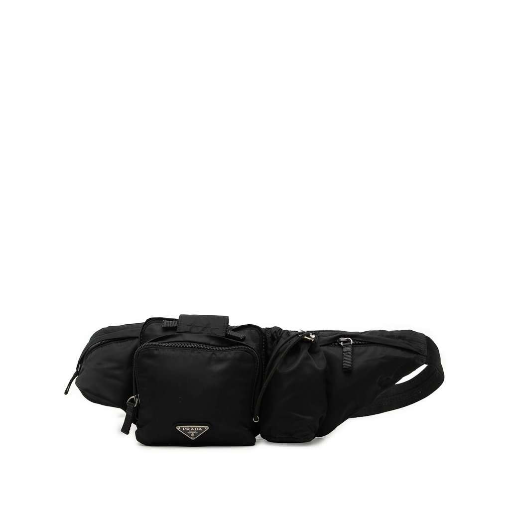 Prada Tessuto Multi Pocket Belt Bag Black Very good condition - Front View