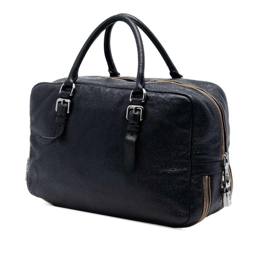 Prada Cervo Lux Bauletto Handbag Black Leather Very good condition - Back View