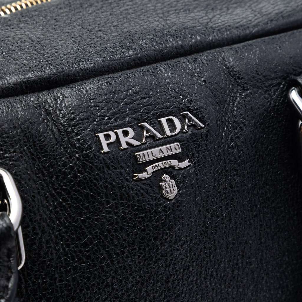 Prada Cervo Lux Bauletto Handbag Black Leather Very good condition - Box View