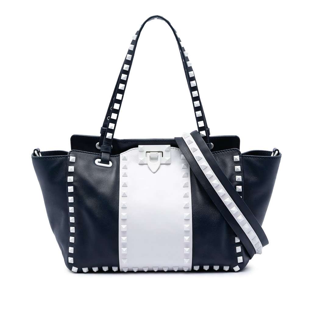 Valentino Small Bicolor Leather Rockstud Double Handle Tote Blue Leather Very good condition - Front View