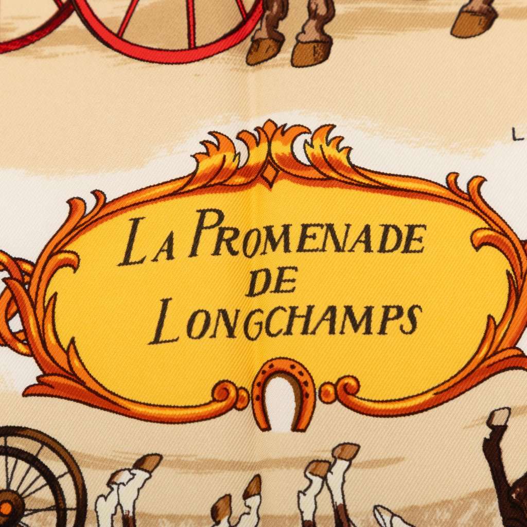 Hermès La Promenade De Longchamps Silk Scarf 90 Beige Very good condition - Inside View