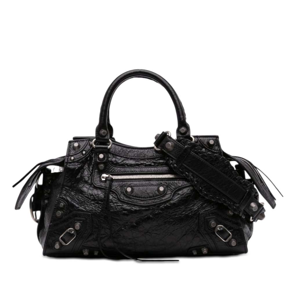 Balenciaga Lambskin Motocross Neo Cagole City Satchel Black Leather Very good - Front View