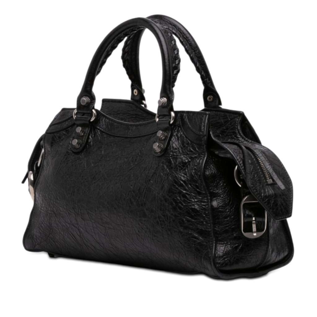 Balenciaga Lambskin Motocross Neo Cagole City Satchel Black Leather Very good - Back View