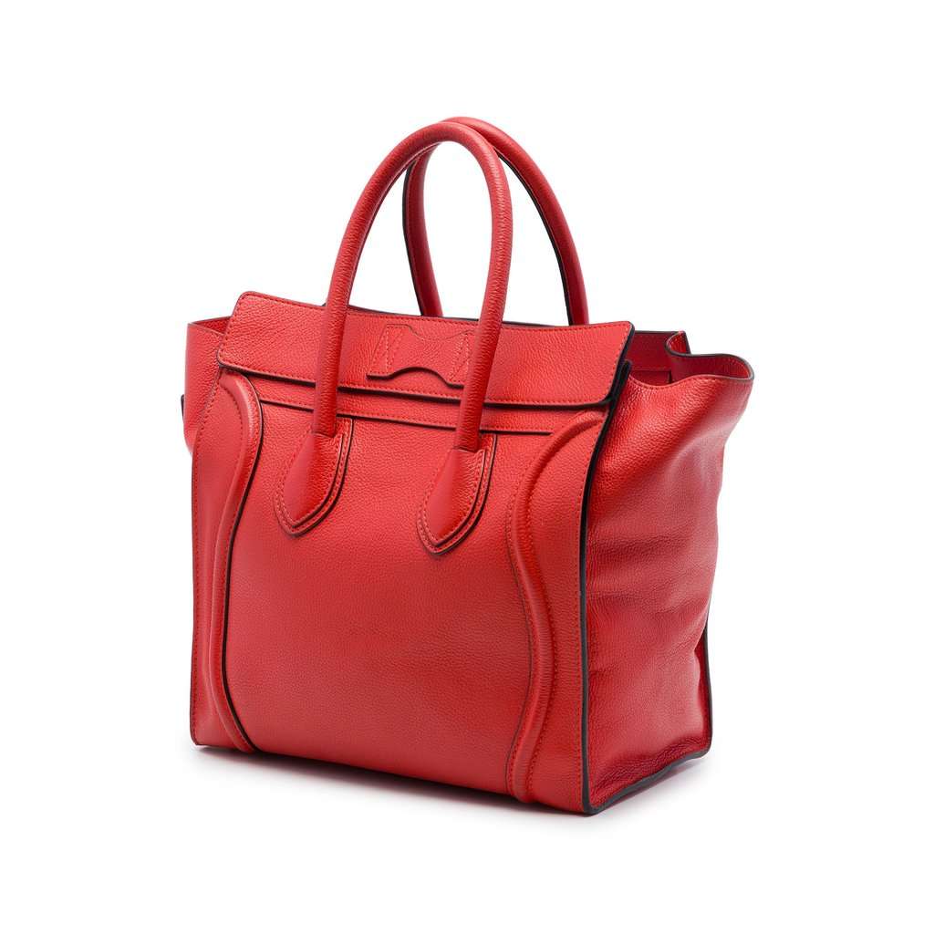 Celine Mini Grained Calfskin Luggage Tote Orange Leather Good - Back View