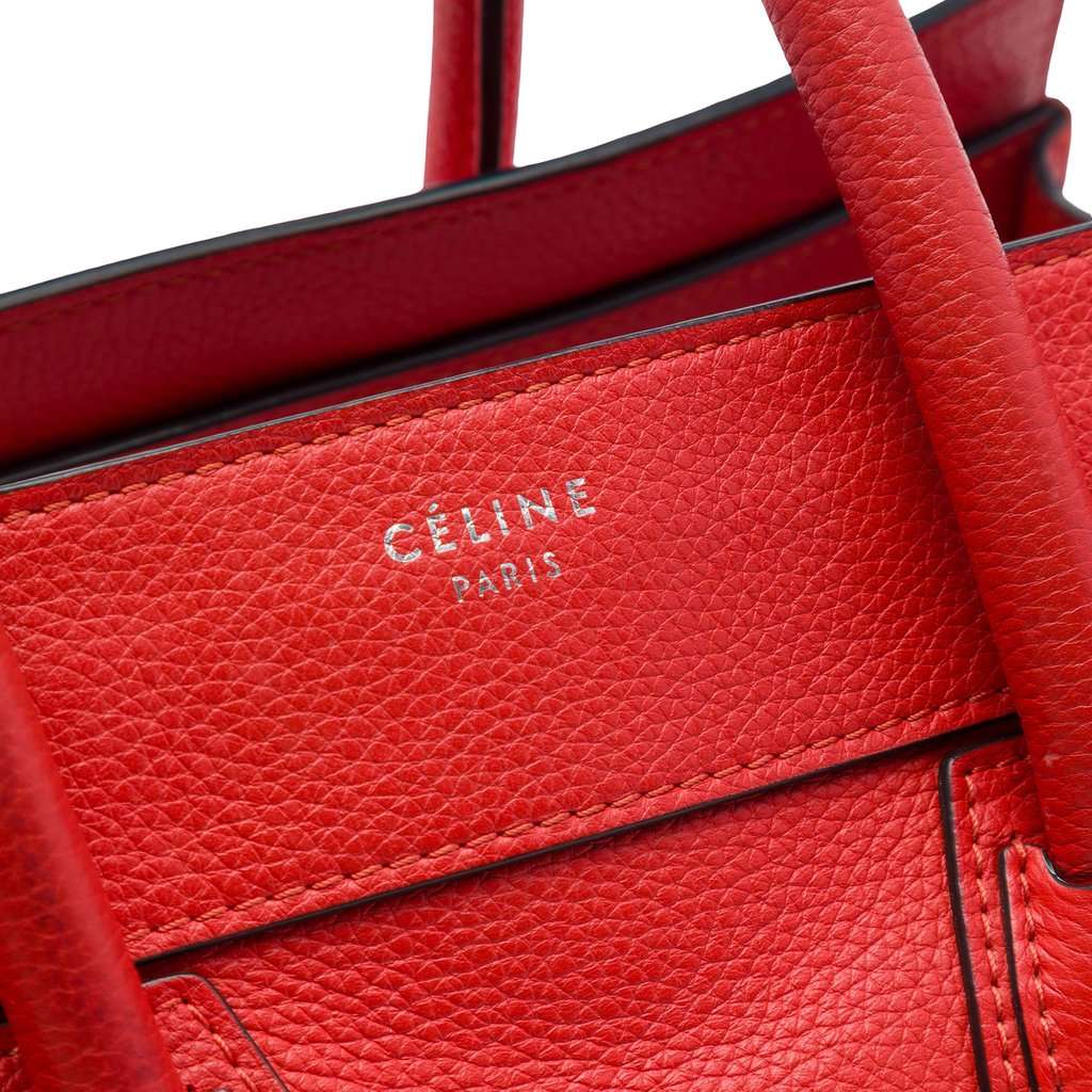 Celine Mini Grained Calfskin Luggage Tote Orange Leather Good - Box View