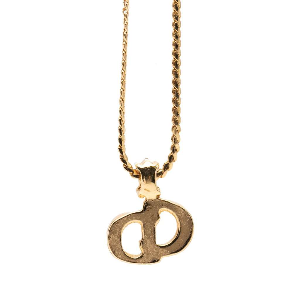 Dior Gold Plated Strass CD Logo Pendant Necklace Gold Metal Very good - Back View