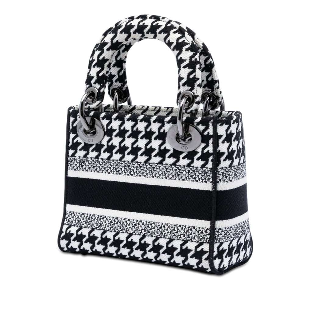 Dior Mini Embroidered Canvas Houndstooth Lady D Lite White Very good condition - Back View
