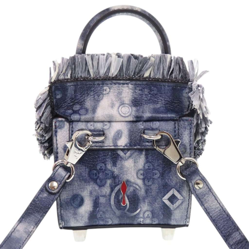 Christian Louboutin Nano Grained Calfskin Paloma Fringe Satchel Blue Leather Very good condition - Back View