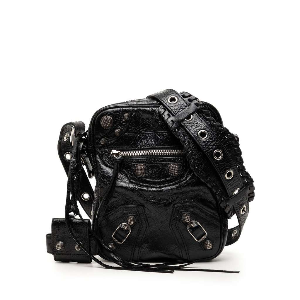 Balenciaga Lambskin Motocross Le Cagole Messenger Bag Black Leather Very good - Front View