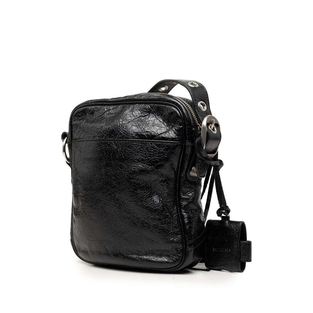 Balenciaga Lambskin Motocross Le Cagole Messenger Bag Black Leather Very good - Back View