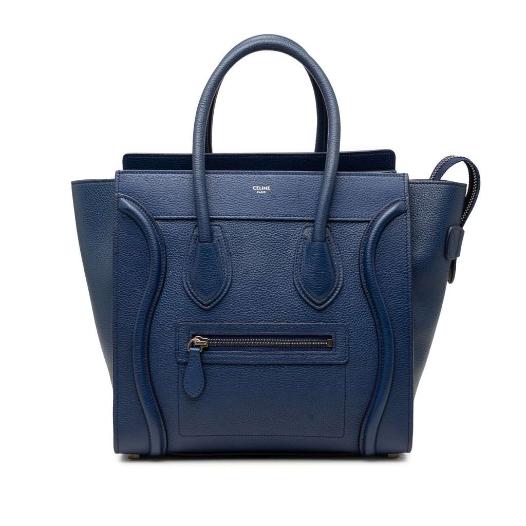 Celine Mini Leather Luggage Tote Blue Leather Very good condition - Front View