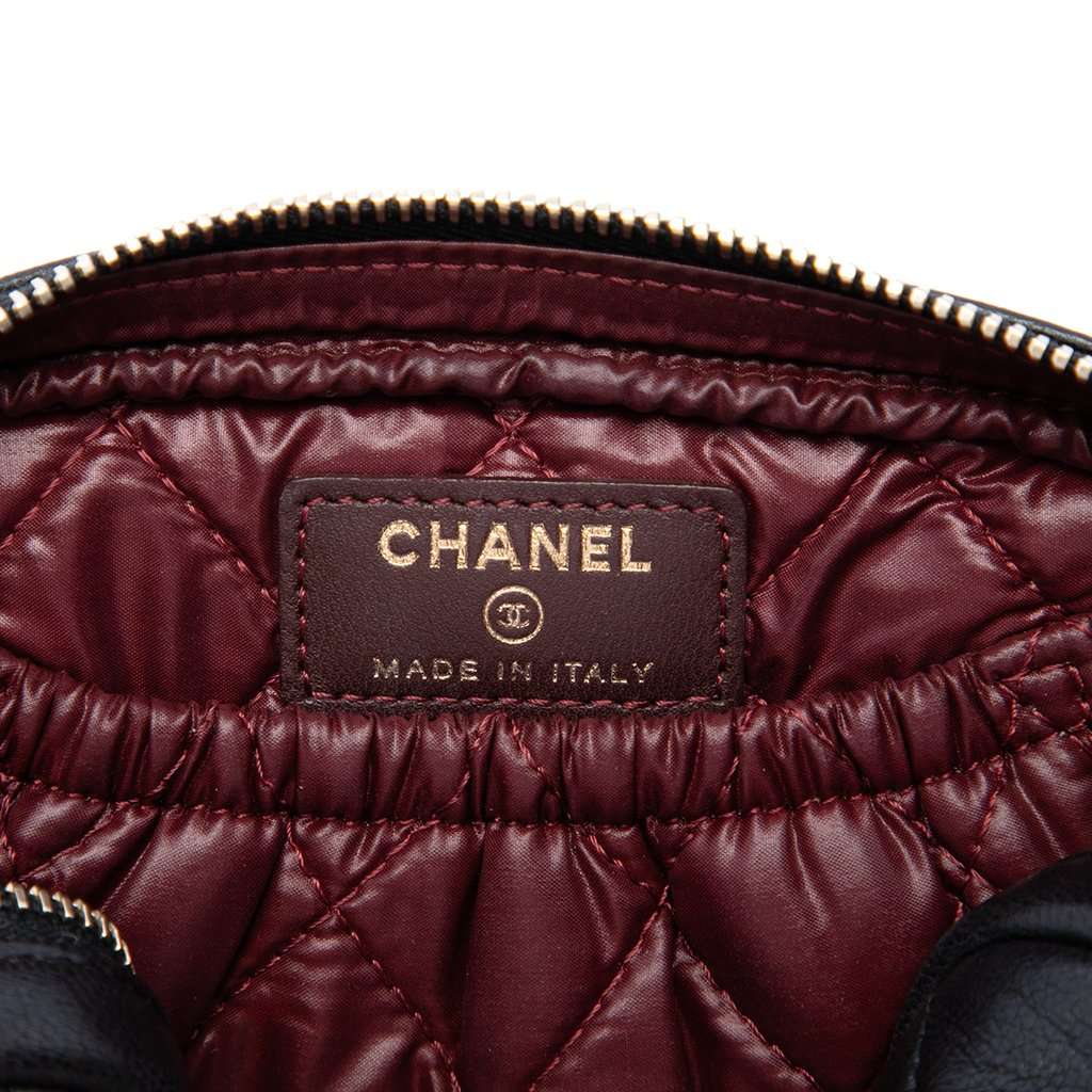 Chanel CC Quilted Lambskin Curvy Cosmetic Case Pouch Black Leather Very good - Box View
