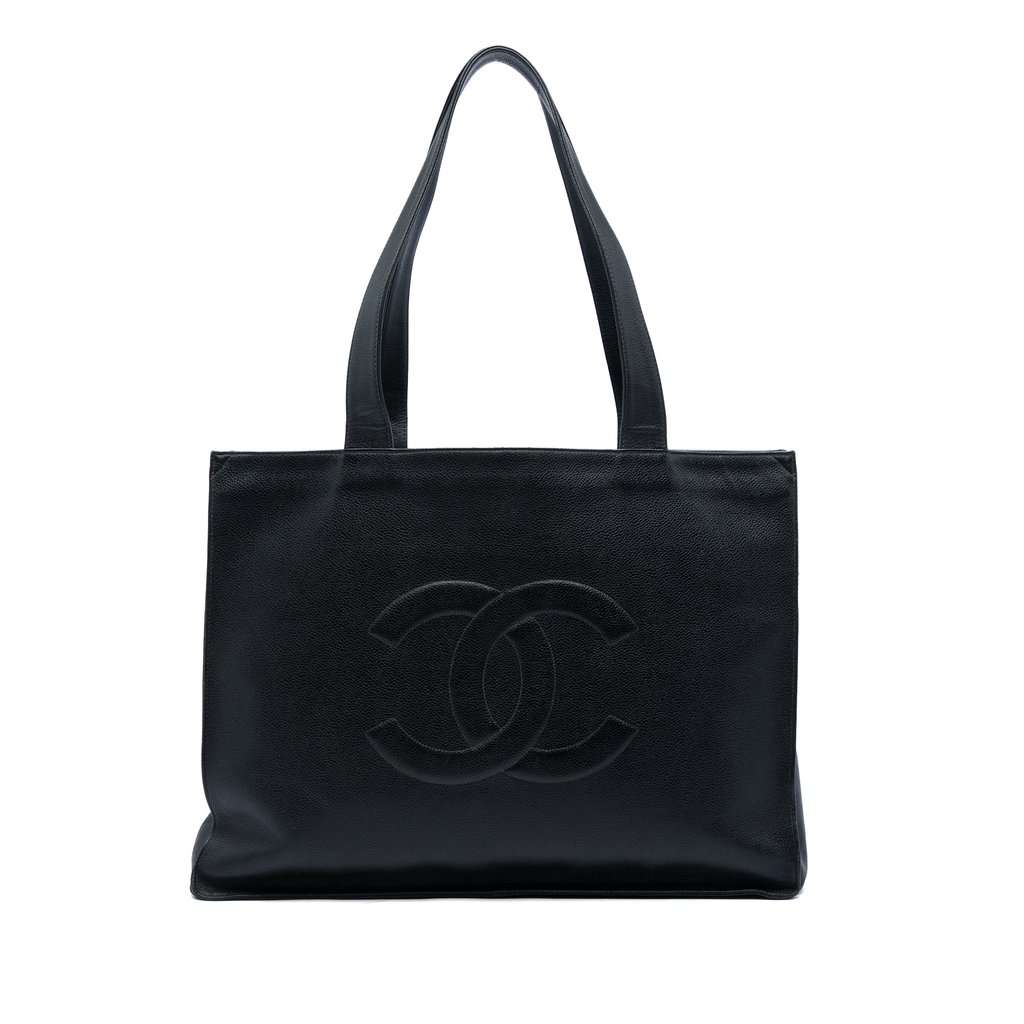 Chanel CC Caviar Tote Black Leather Very good - Front View