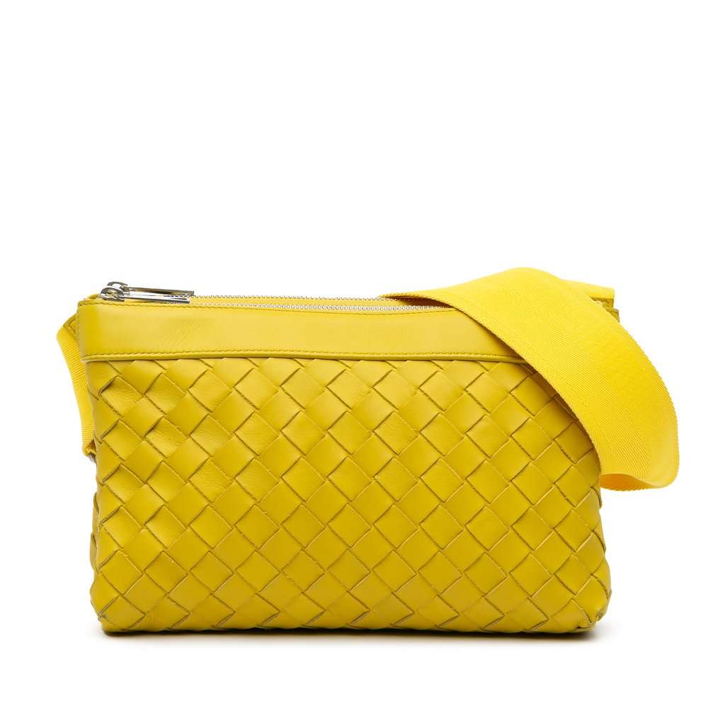 Bottega Veneta Nappa Intrecciato Duo Crossbody Yellow Leather Very good - Front View