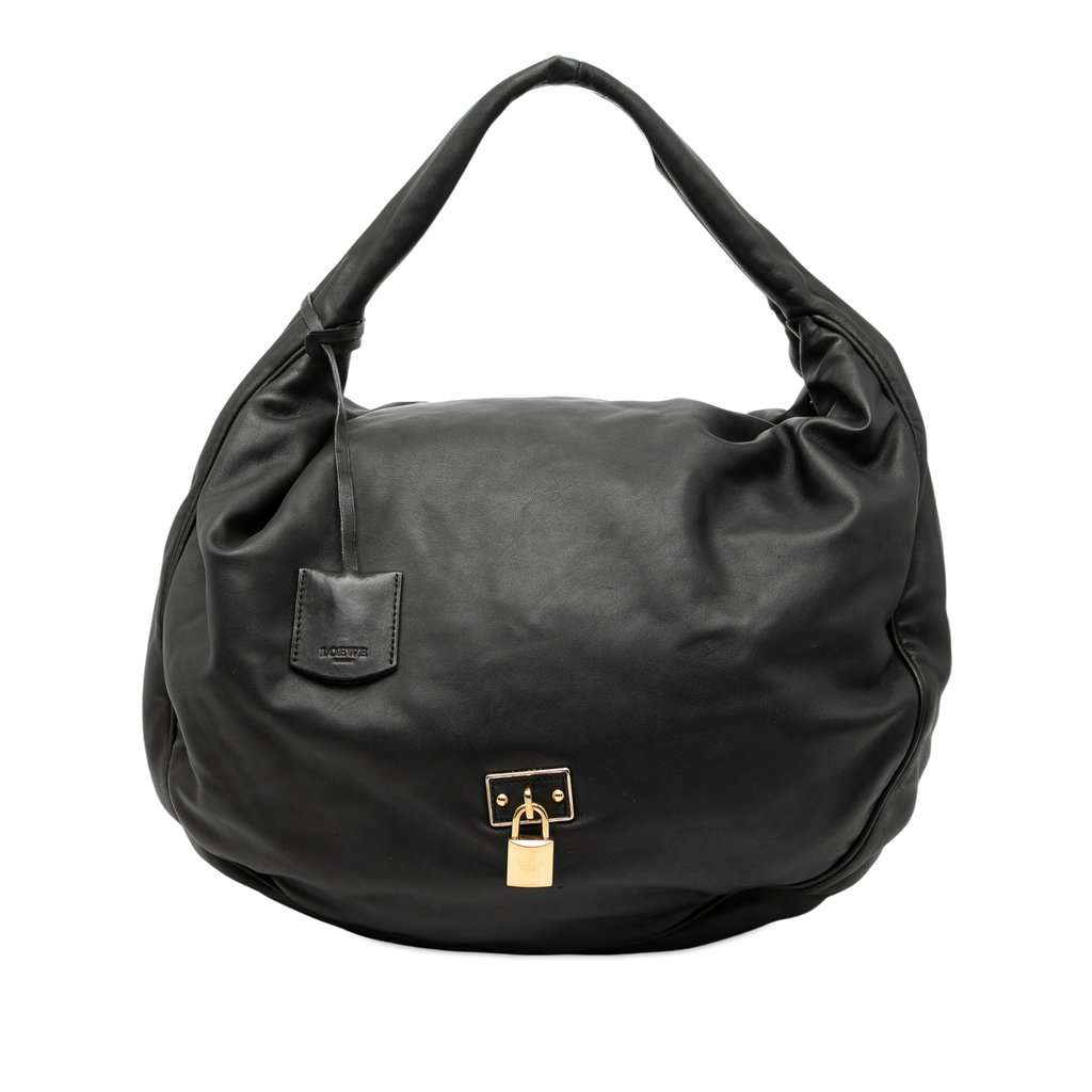 Loewe Leather Padlock Calle Hobo Black Leather Very good condition - Front View
