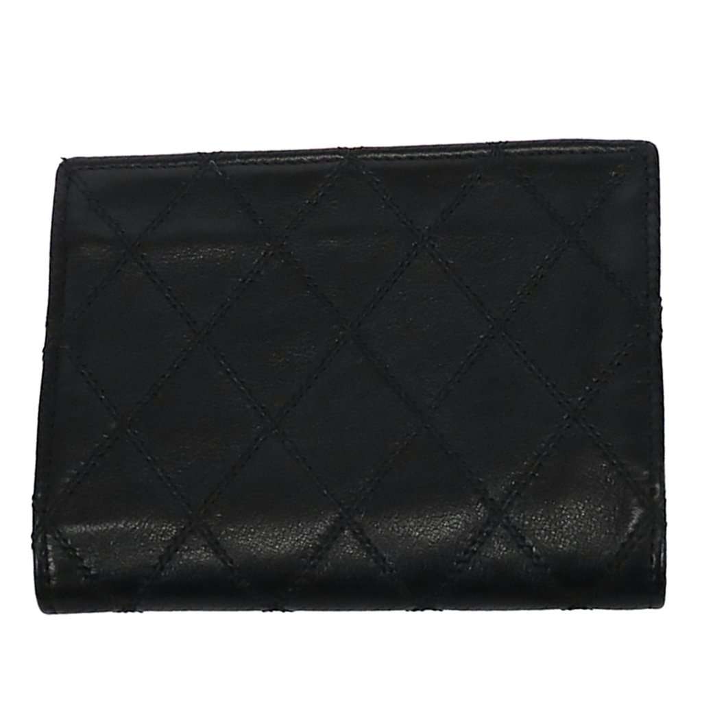 Chanel CC Quilted Lambskin Bifold Compact Wallet Black Leather Very good condition - Back View