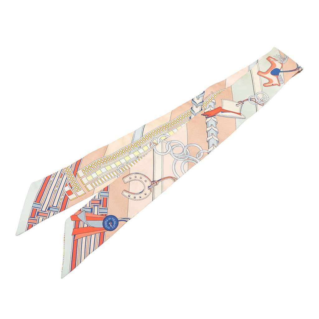 Hermès Brides et Gris Gris Silk Twilly Scarf Beige Very good condition - Front View