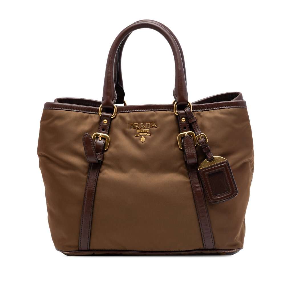 Prada Vitello Daino Trimmed Tessuto Satchel Brown Very good condition - Front View