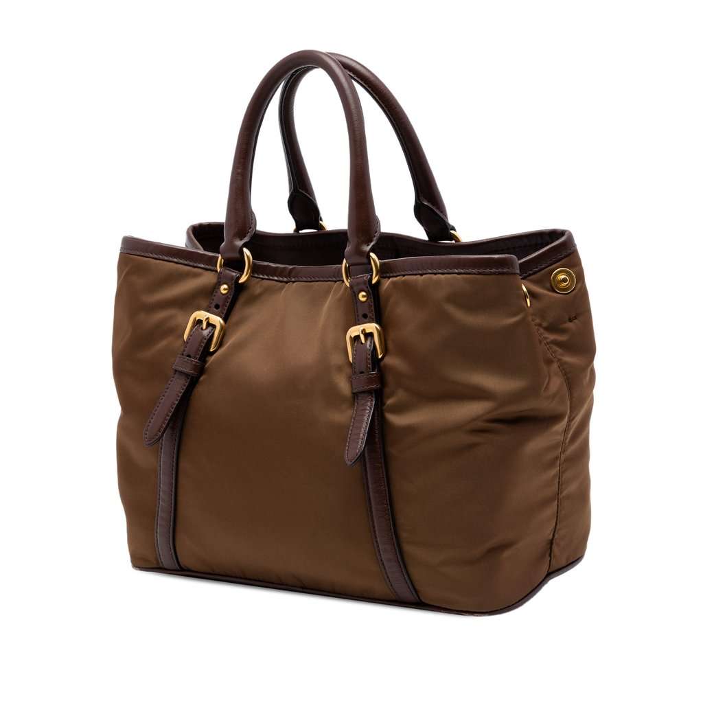 Prada Vitello Daino Trimmed Tessuto Satchel Brown Very good condition - Back View